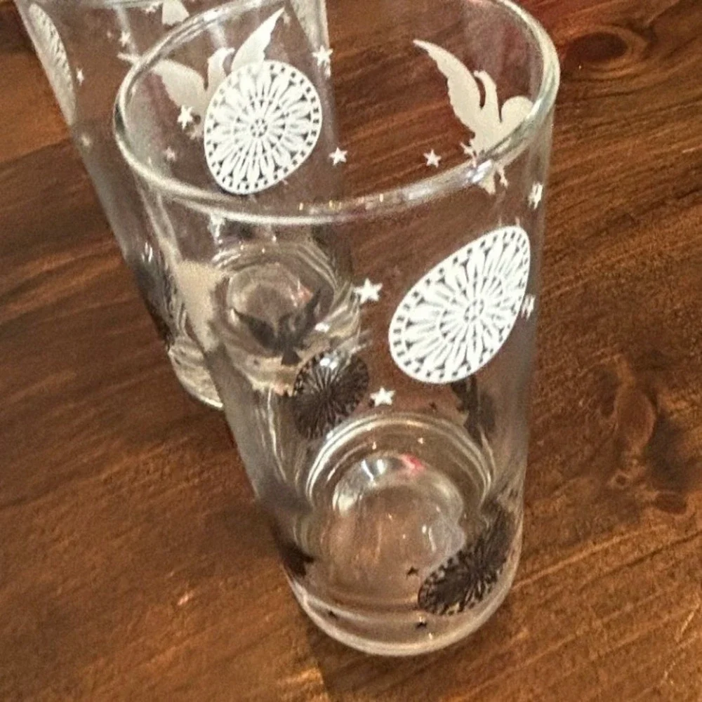 Vintage Barware Highball Glasses Patriotic Eagle Star Set Bicentennial Americana
